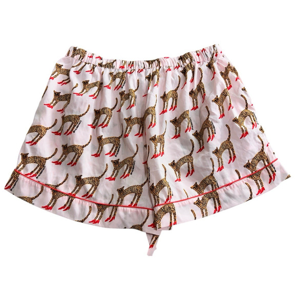 Bouffants & Broken Hearts Pink Cheetah in Heels Shorts Pajama Set Sz Medium Pjs - Picture 7 of 8